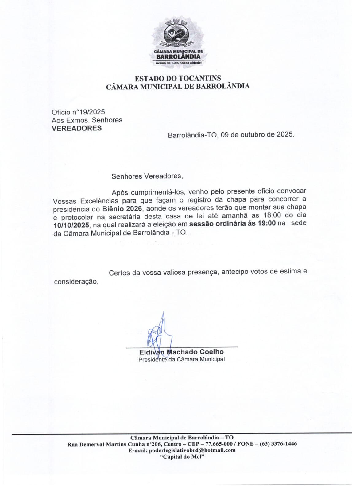 ATENÇÃO, VEREADORES! Prazo Final para Registro de Chapa para a Mesa Diretora do Biênio 2026